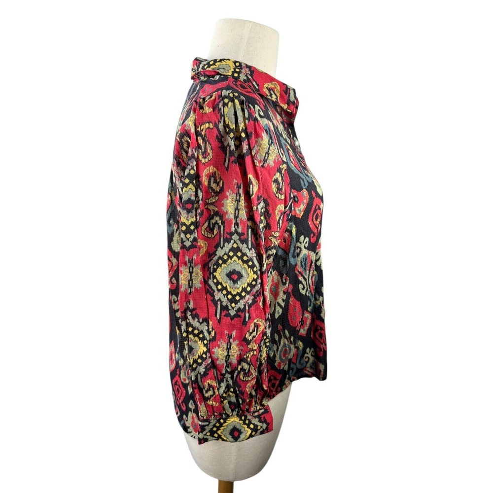 Anthropologie Forever That Girl Ikat Paisley Contrast Print Top Button Blouse XS - Picture 10 of 16